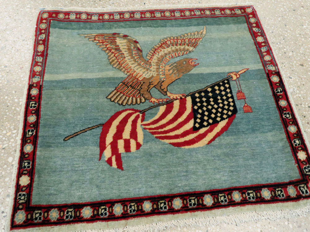 Antique Persian Kashan Flag Pictorial Rug (Pair: 2 of 2), No.11840 - Staging