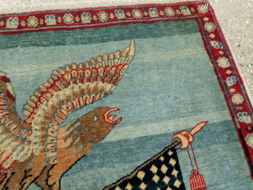 Antique Persian Kashan Flag Pictorial Rug (Pair: 2 of 2), No.11840 - Staging