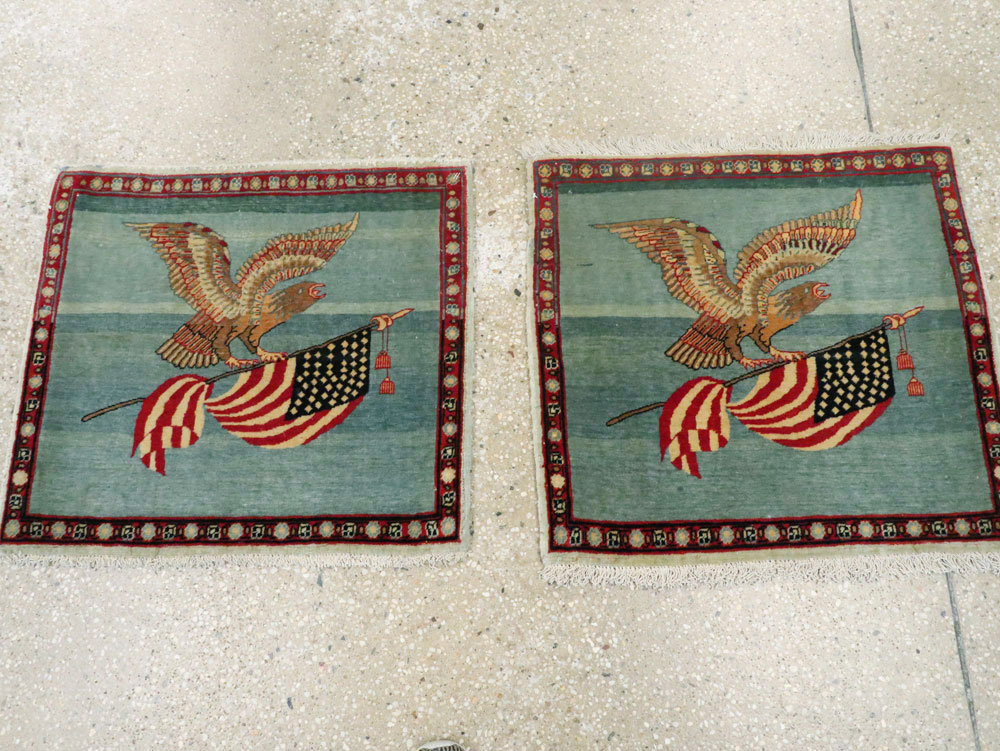 Antique Persian Kashan Flag Pictorial Rug (Pair: 2 of 2), No.11840 - Staging