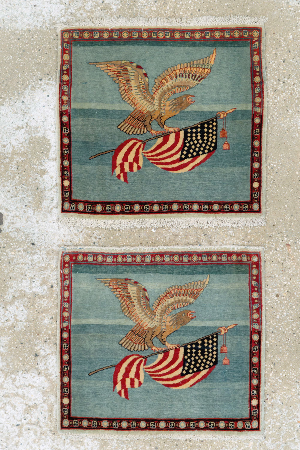 Antique Persian Kashan Flag Pictorial Rug (Pair: 2 of 2), No.11840 - Staging