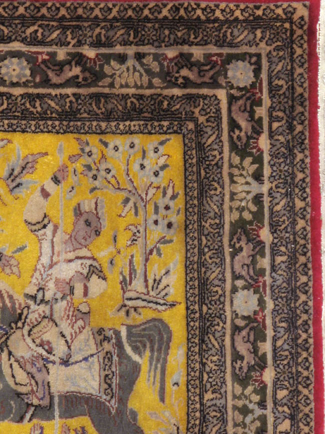 Antique Persian Tabriz Pictorial Rug, No.11841 - Staging