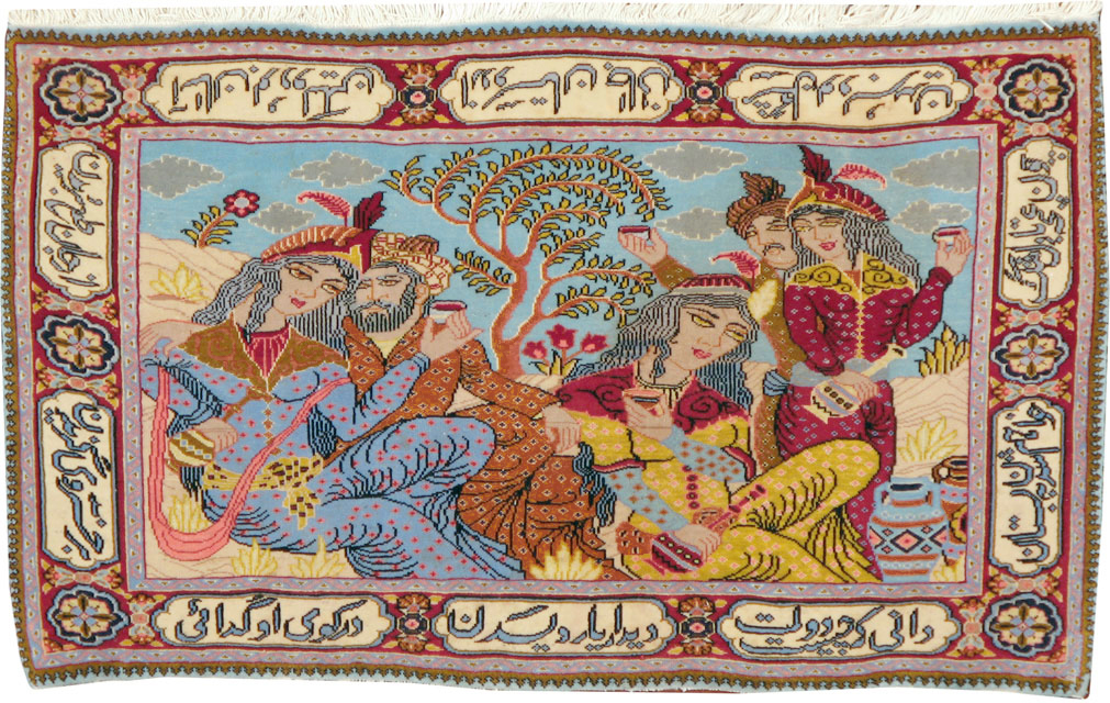 Vintage Persian Tabriz Pictorial Rug (Pair: 1 of 2), No.11842 - Staging