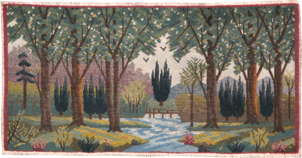 Vintage Persian Tabriz Pictorial Rug, No.11844 - Staging