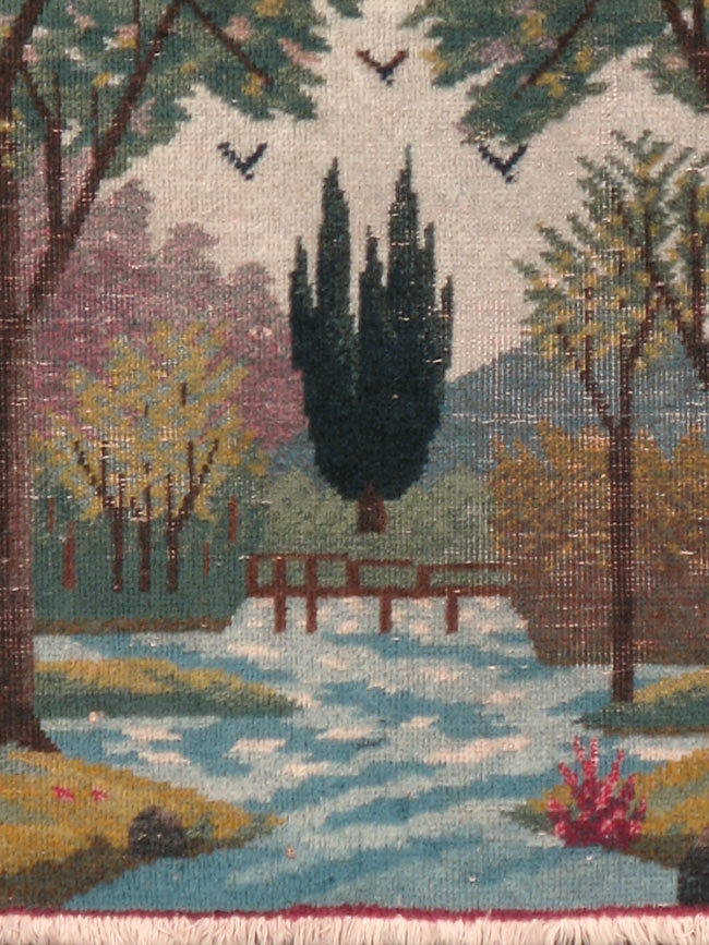 Vintage Persian Tabriz Pictorial Rug, No.11844 - Staging