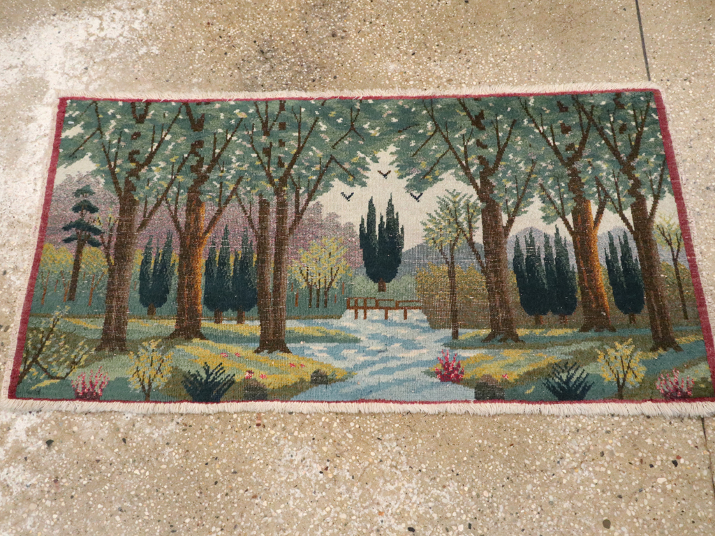 Vintage Persian Tabriz Pictorial Rug, No.11844 - Staging