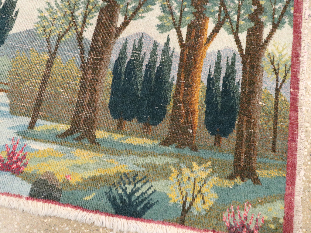 Vintage Persian Tabriz Pictorial Rug, No.11844 - Staging