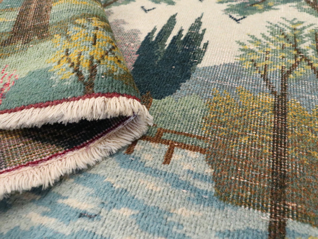 Vintage Persian Tabriz Pictorial Rug, No.11844 - Staging