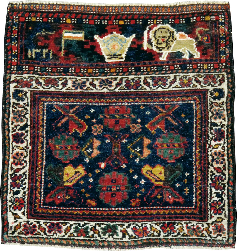 Antique Persian Pictorial Bag Face Rug, No.11845 - Staging