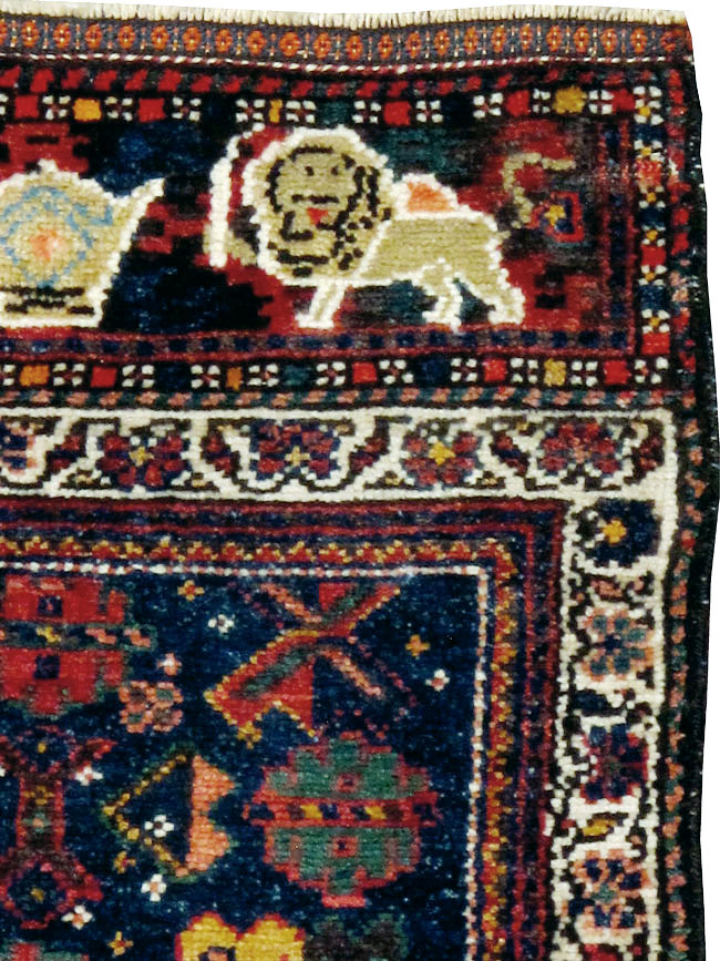Antique Persian Pictorial Bag Face Rug, No.11845 - Staging