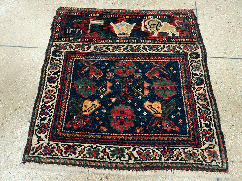Antique Persian Pictorial Bag Face Rug, No.11845 - Staging