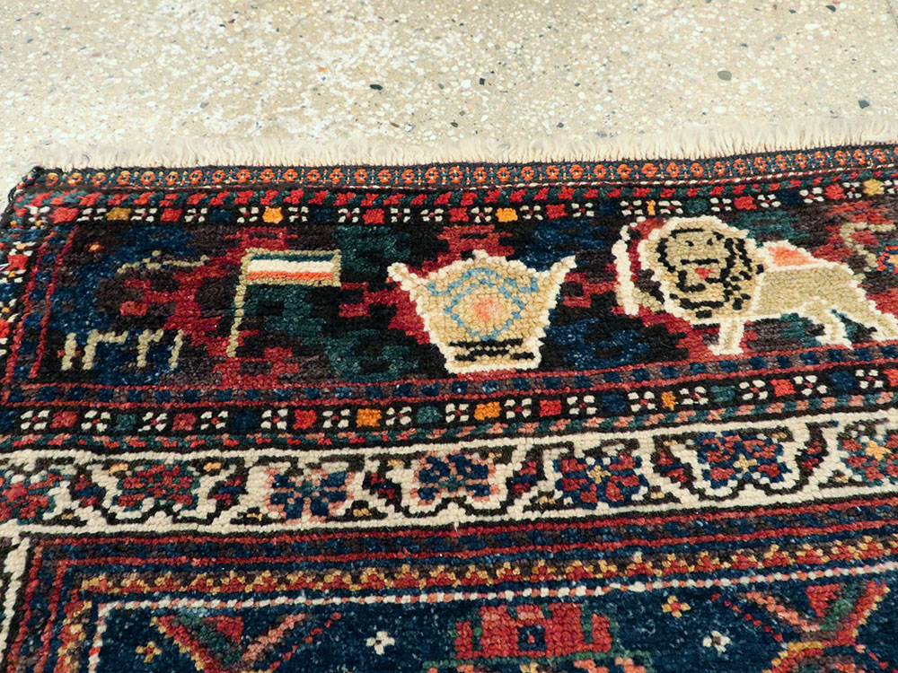 Antique Persian Pictorial Bag Face Rug, No.11845 - Staging
