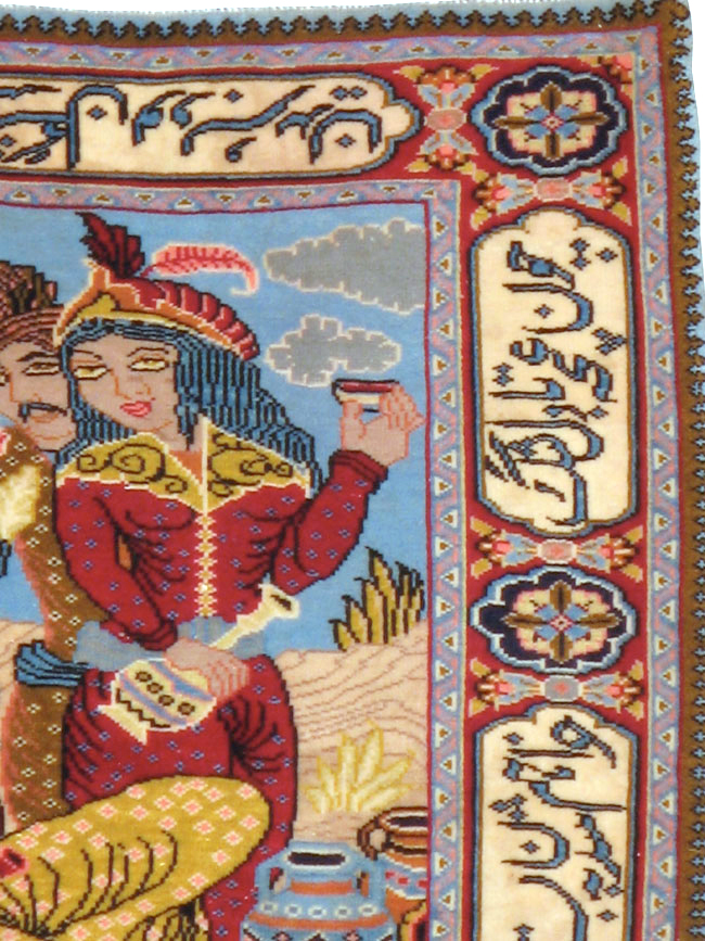 Vintage Persian Tabriz Pictorial Rug (Pair: 2 of 2), No.11846 - Staging