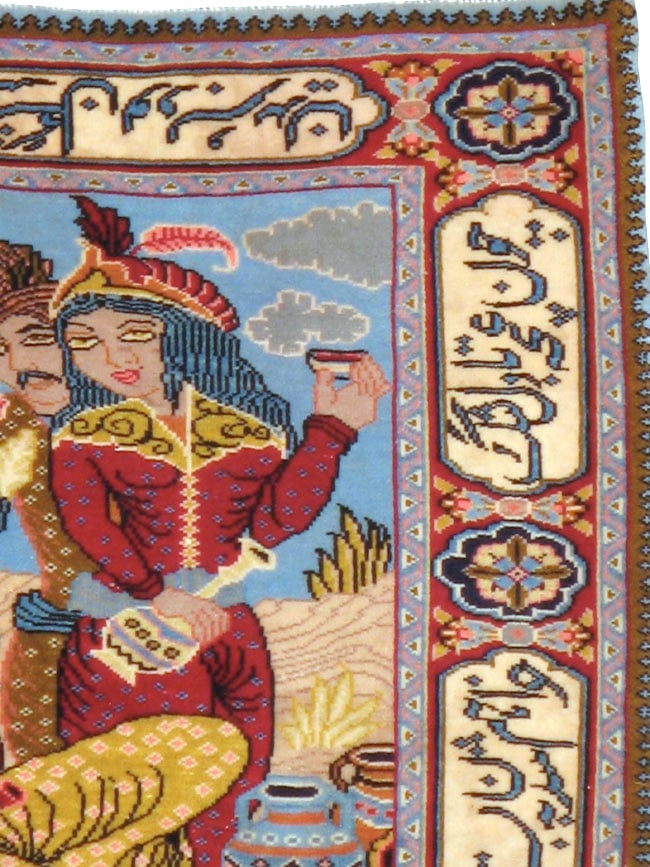 Vintage Persian Tabriz Pictorial Rug (Pair: 2 of 2), No.11846 - Staging