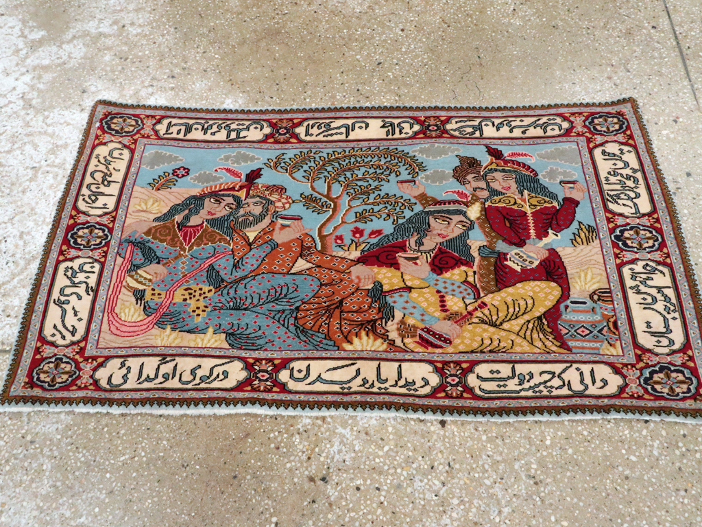 Vintage Persian Tabriz Pictorial Rug (Pair: 2 of 2), No.11846 - Staging