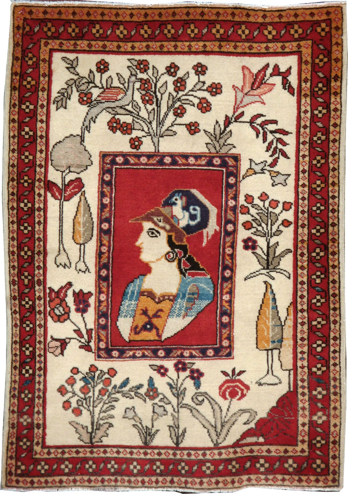 Vintage Persian Tabriz Pictorial Rug (Pair: 1 of 2), No.11849 - Staging