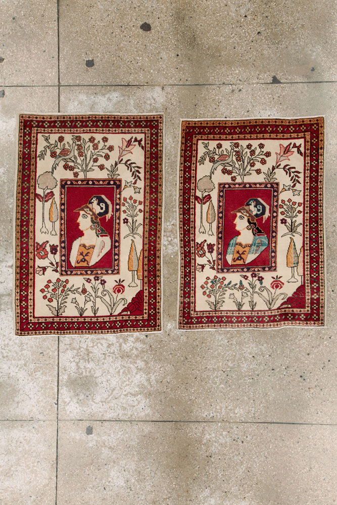 Vintage Persian Tabriz Pictorial Rug (Pair: 1 of 2), No.11849 - Staging