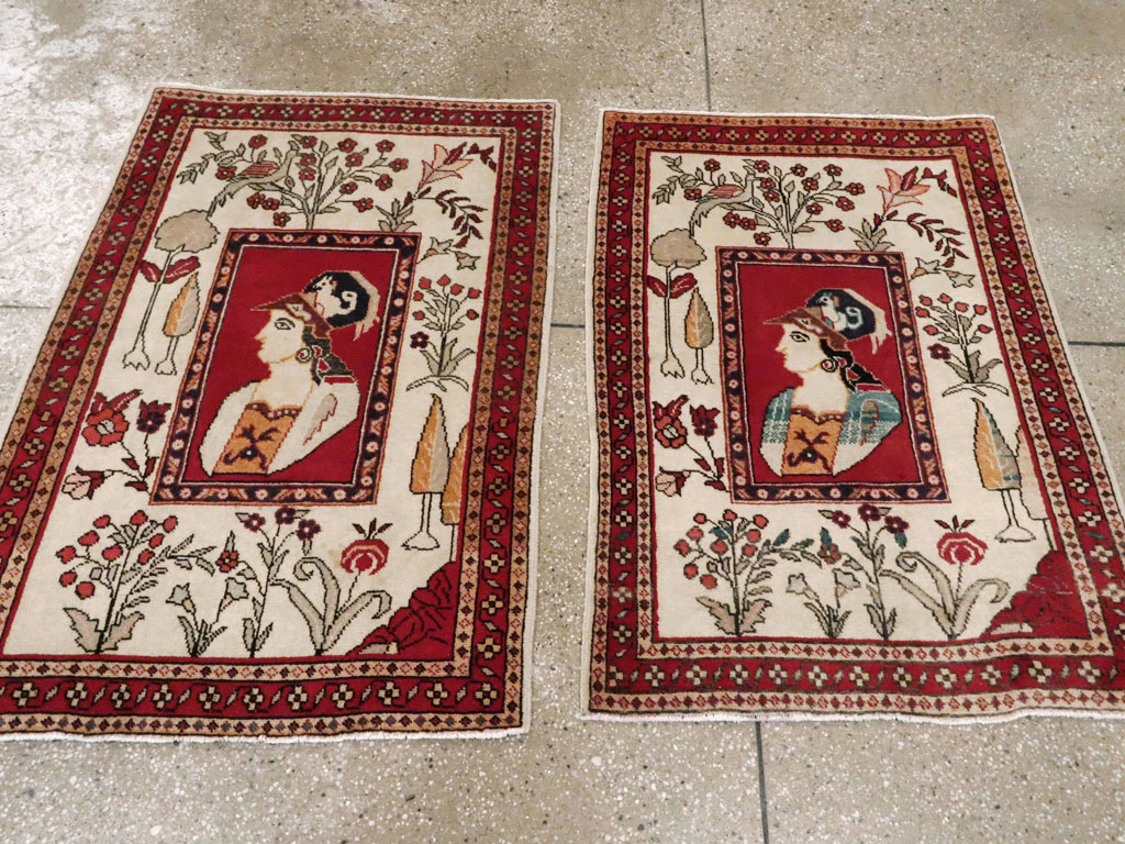 Vintage Persian Tabriz Pictorial Rug (Pair: 2 of 2), No.11850 - Staging