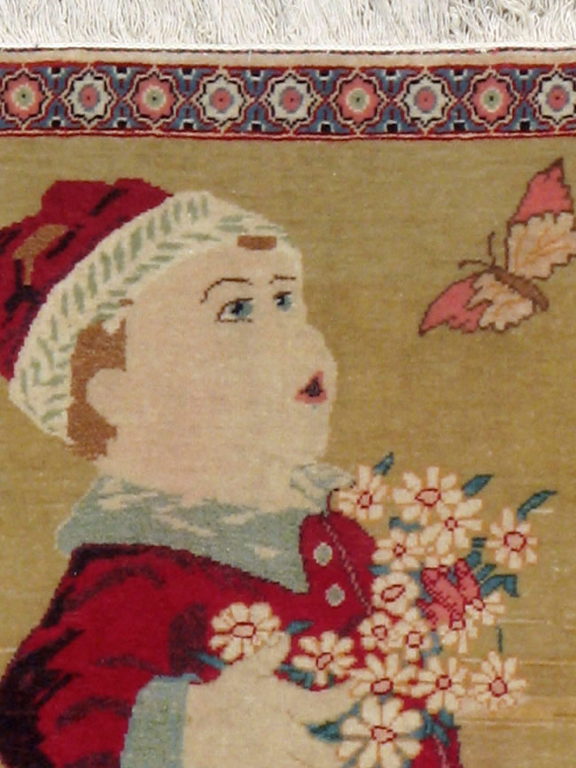 Vintage Persian Kashan Pictorial Rug, No.11852 - Staging