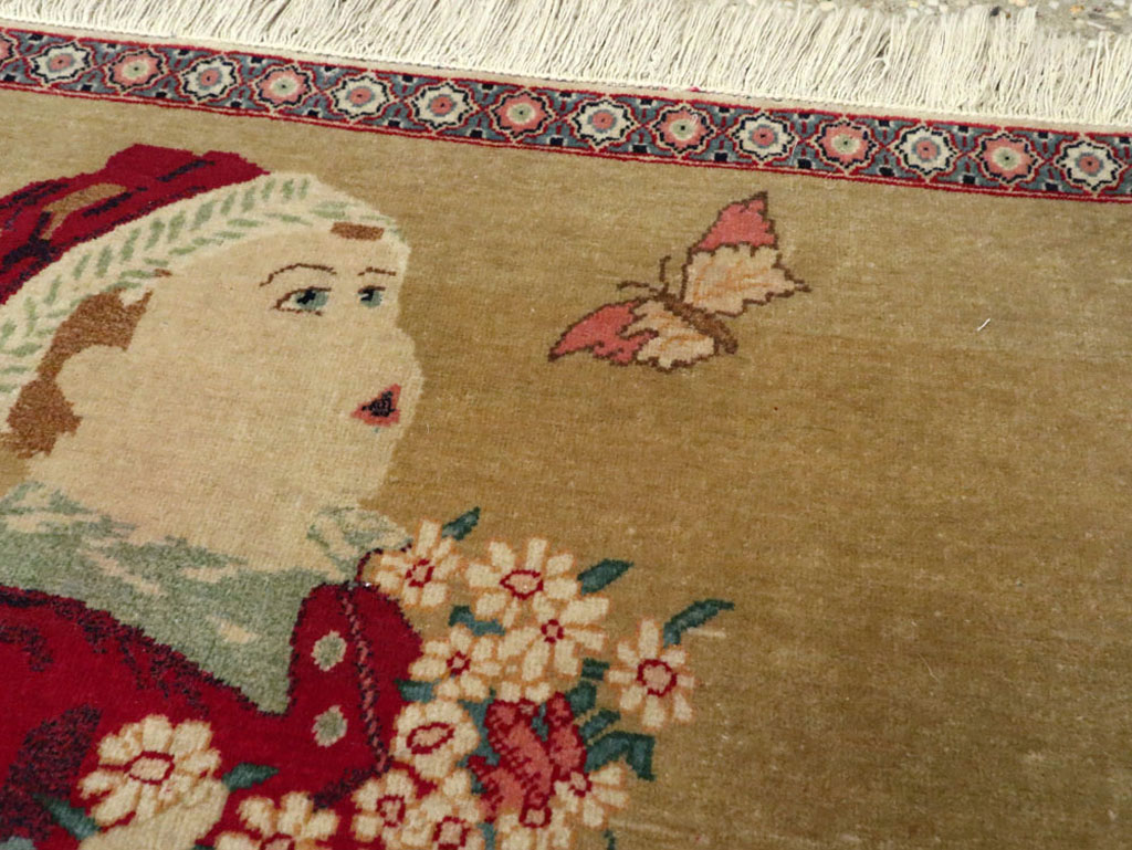 Vintage Persian Kashan Pictorial Rug, No.11852 - Staging