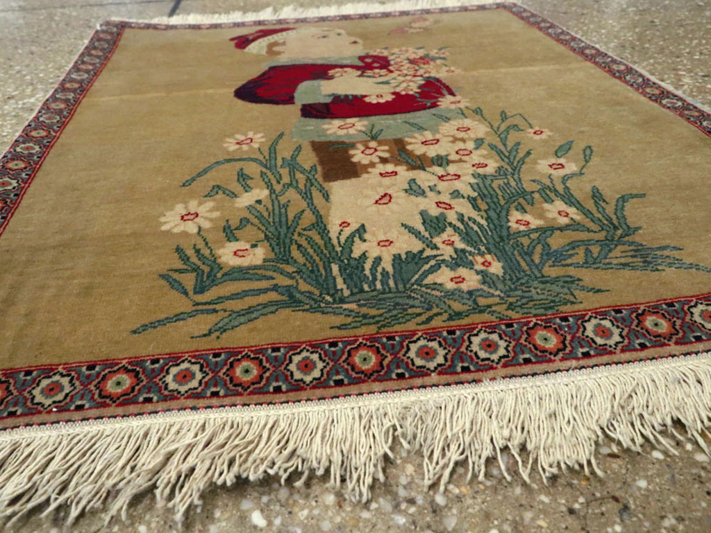 Vintage Persian Kashan Pictorial Rug, No.11852 - Staging