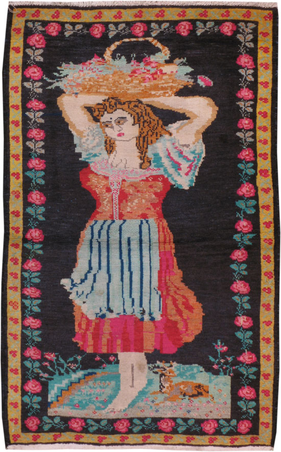 Vintage Caucasian Pictorial Rug, No.11854 - Staging