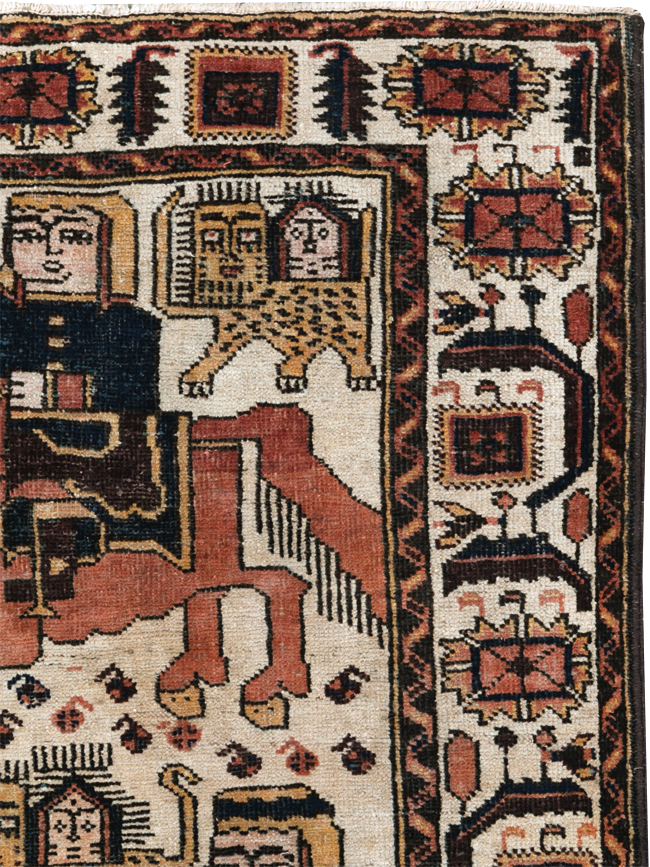 Vintage Persian Pictorial Bakhtiari Rug, No.11856 - Staging
