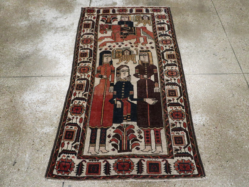Vintage Persian Pictorial Bakhtiari Rug, No.11856 - Staging
