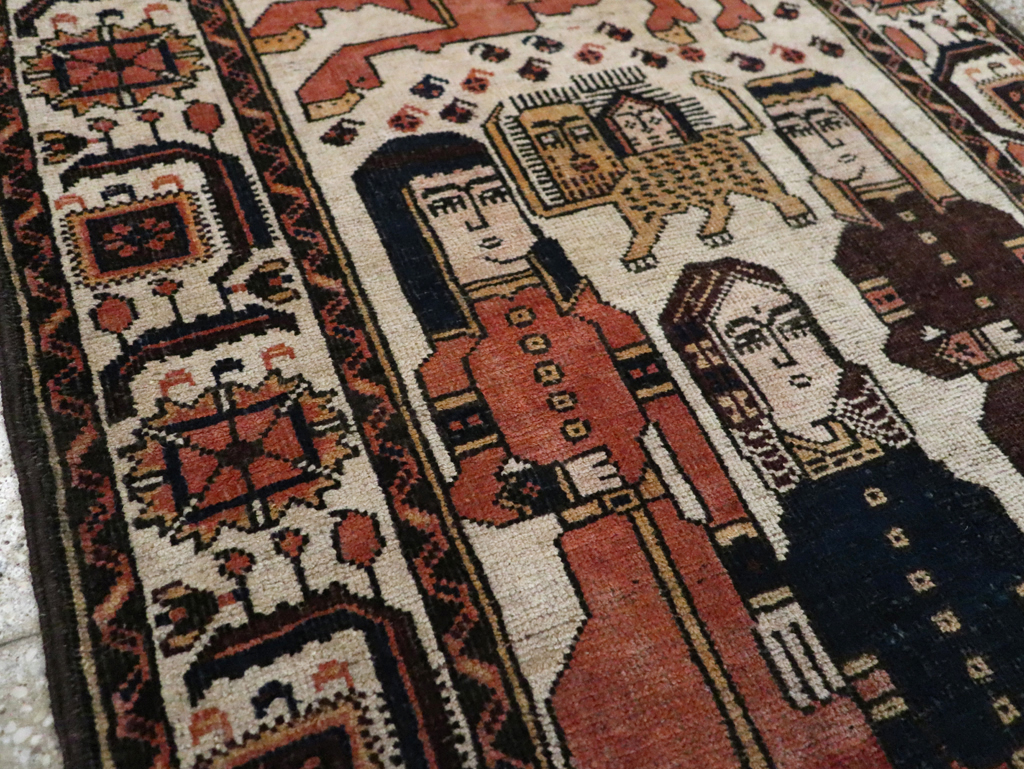 Vintage Persian Pictorial Bakhtiari Rug, No.11856 - Staging