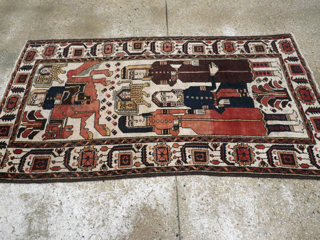 Vintage Persian Pictorial Bakhtiari Rug, No.11856 - Staging