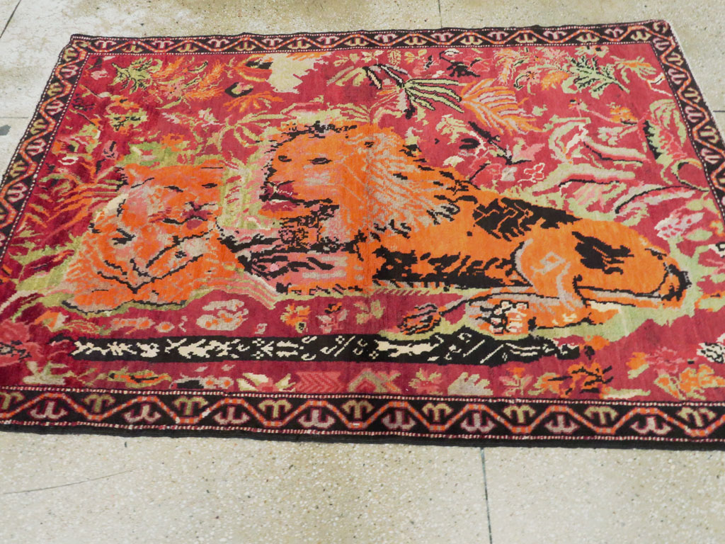 Antique Caucasian Karabagh Pictorial Rug, No.11857 - Staging