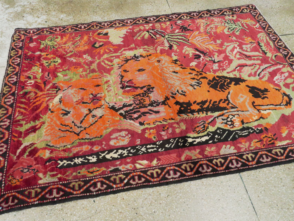 Antique Caucasian Karabagh Pictorial Rug, No.11857 - Staging