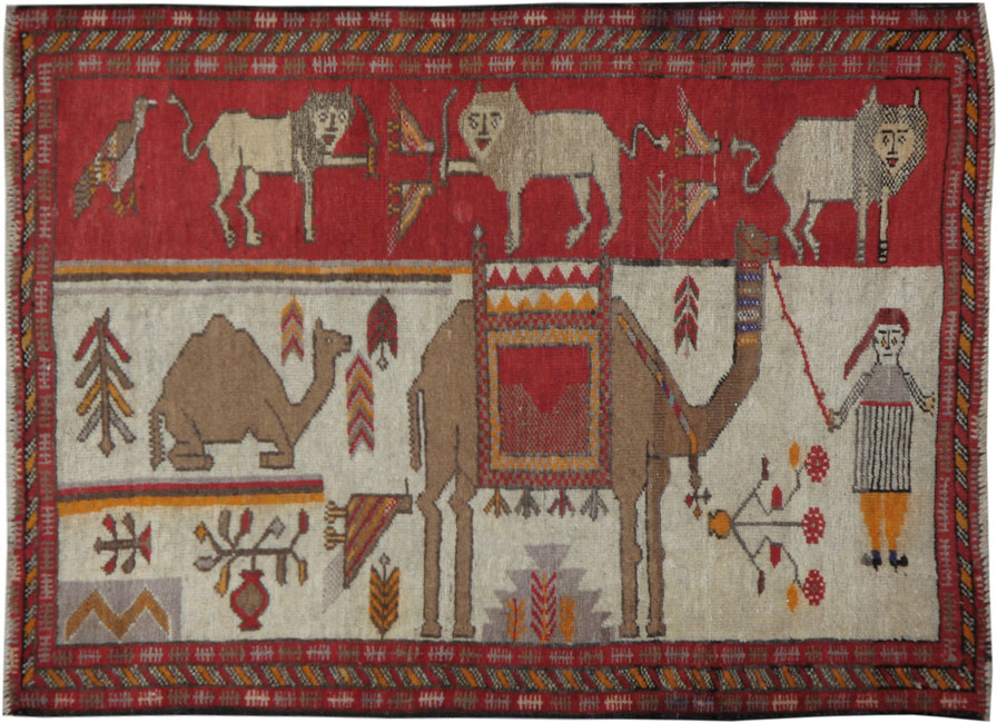 Antique Persian Baluch Pictorial Rug, No.11858 - Staging