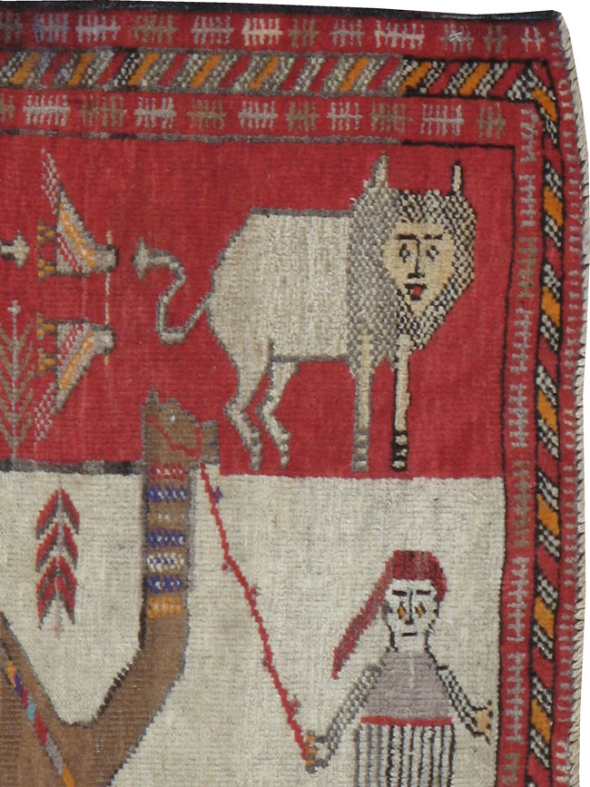 Antique Persian Baluch Pictorial Rug, No.11858 - Staging