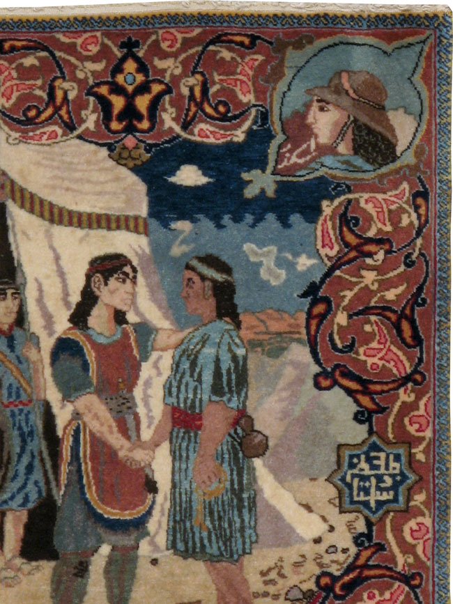 Vintage Persian Tabriz Pictorial Rug, No.11859 - Staging