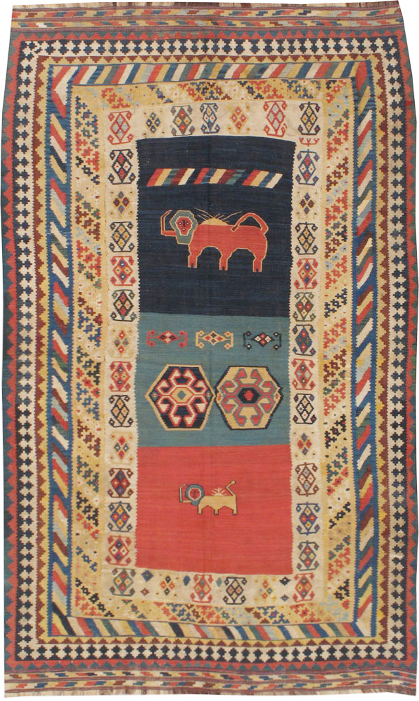 Antique Persian Flatweave Kilim Pictorial Rug, No.11875 - Staging