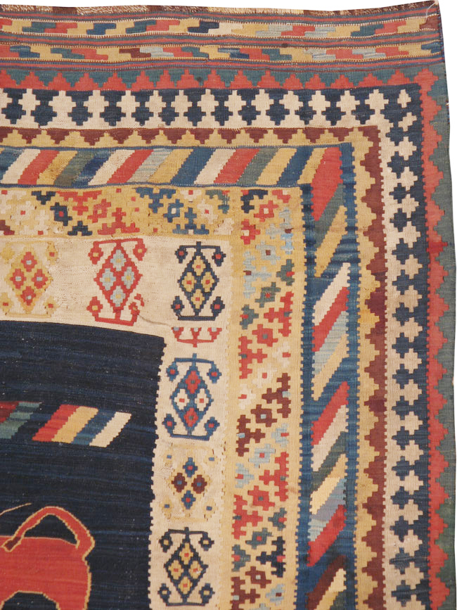 Antique Persian Flatweave Kilim Pictorial Rug, No.11875 - Staging