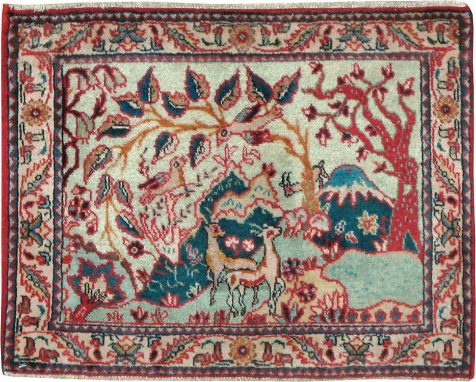 Vintage Persian Tabriz Pictorial Rug (Pair: 2 of 2), No.11915 - Staging