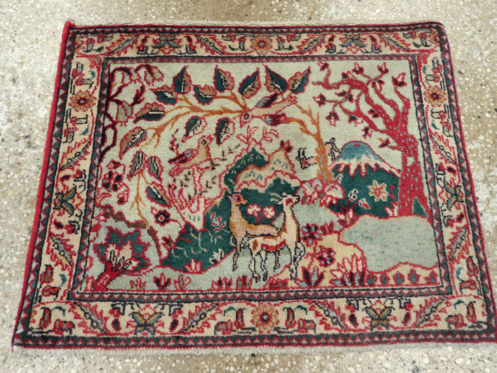 Vintage Persian Tabriz Pictorial Rug (Pair: 2 of 2), No.11915 - Staging