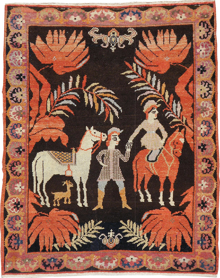 Antique Persian Senneh Malayer Pictorial Rug, No.11916 - Staging