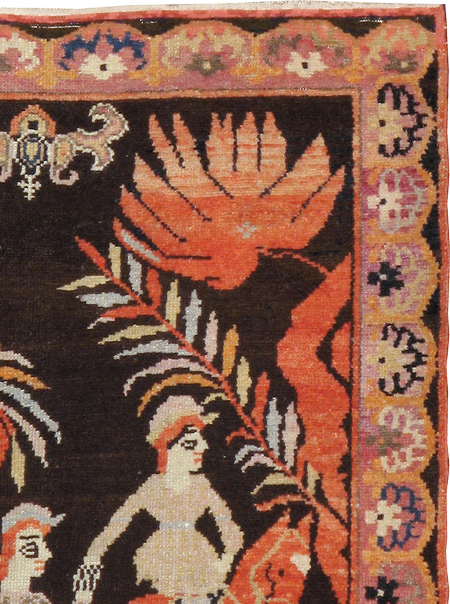 Antique Persian Senneh Malayer Pictorial Rug, No.11916 - Staging