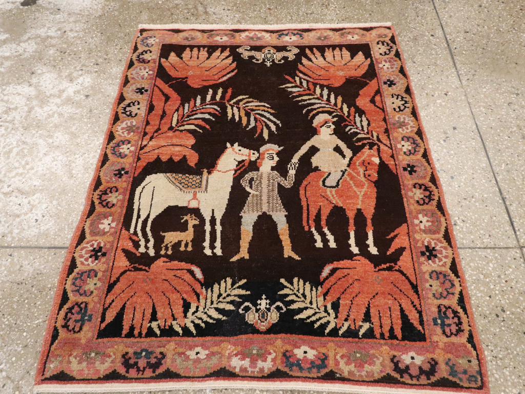 Antique Persian Senneh Malayer Pictorial Rug, No.11916 - Staging
