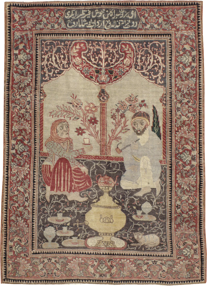 Antique Tabriz Pictorial Rug, No.12187 - Staging