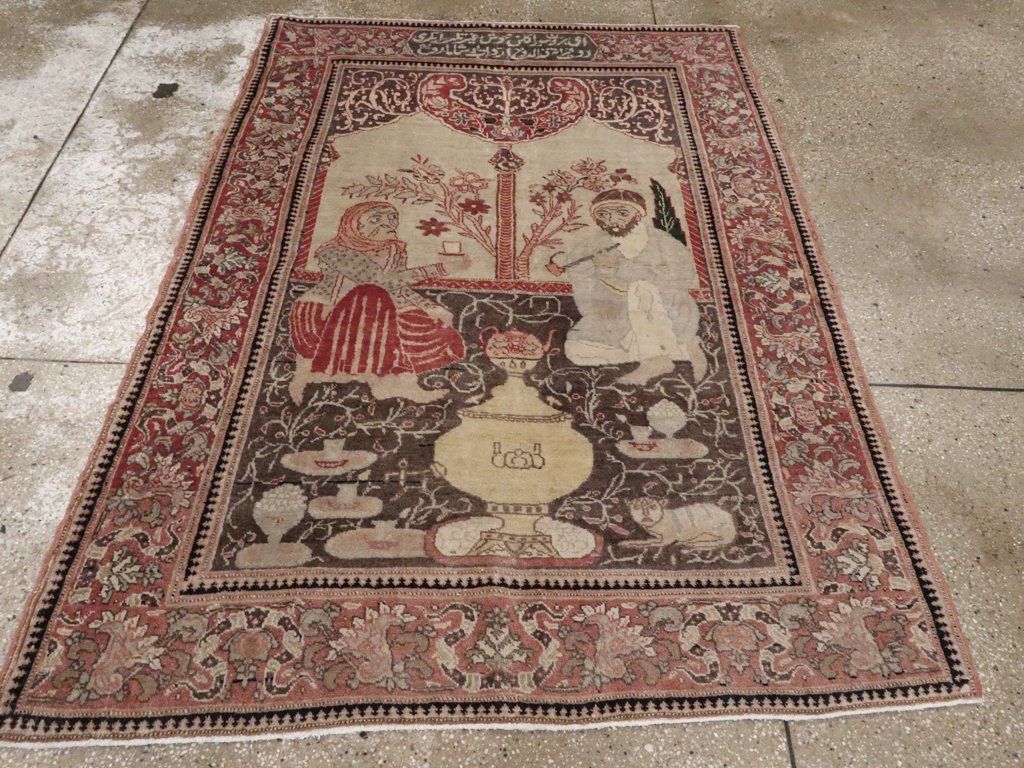 Antique Tabriz Pictorial Rug, No.12187 - Staging