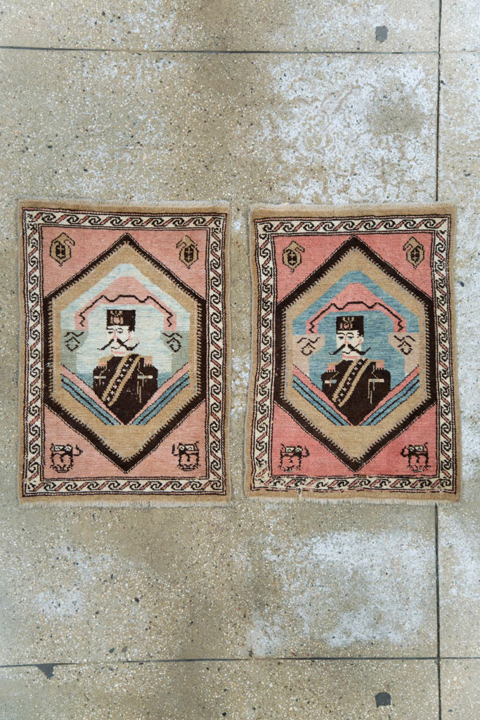 Antique Hamadan Pictorial Rug (Pair: 1 of 2), No.12188 - Staging