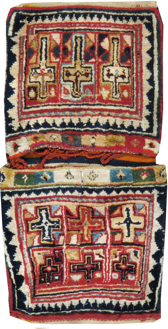 Antique Persian Saddlebags Rug, No.12198 - Staging