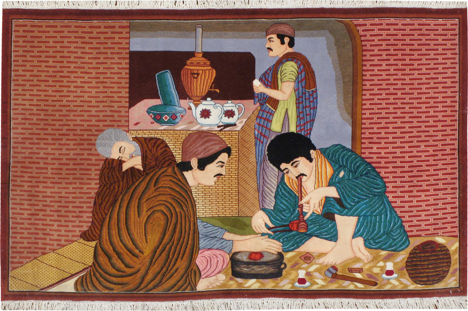 Vintage Persian Tabriz Pictorial Rug, No.12199 - Staging