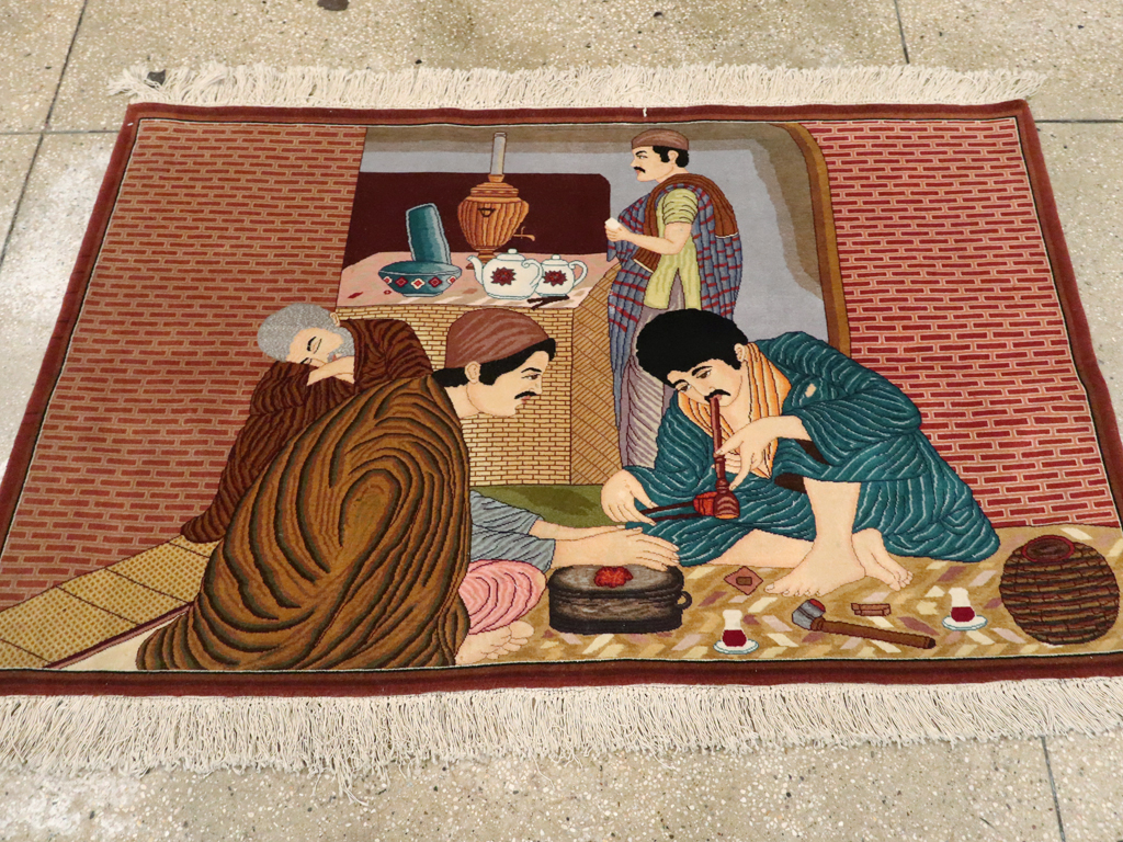 Vintage Persian Tabriz Pictorial Rug, No.12199 - Staging