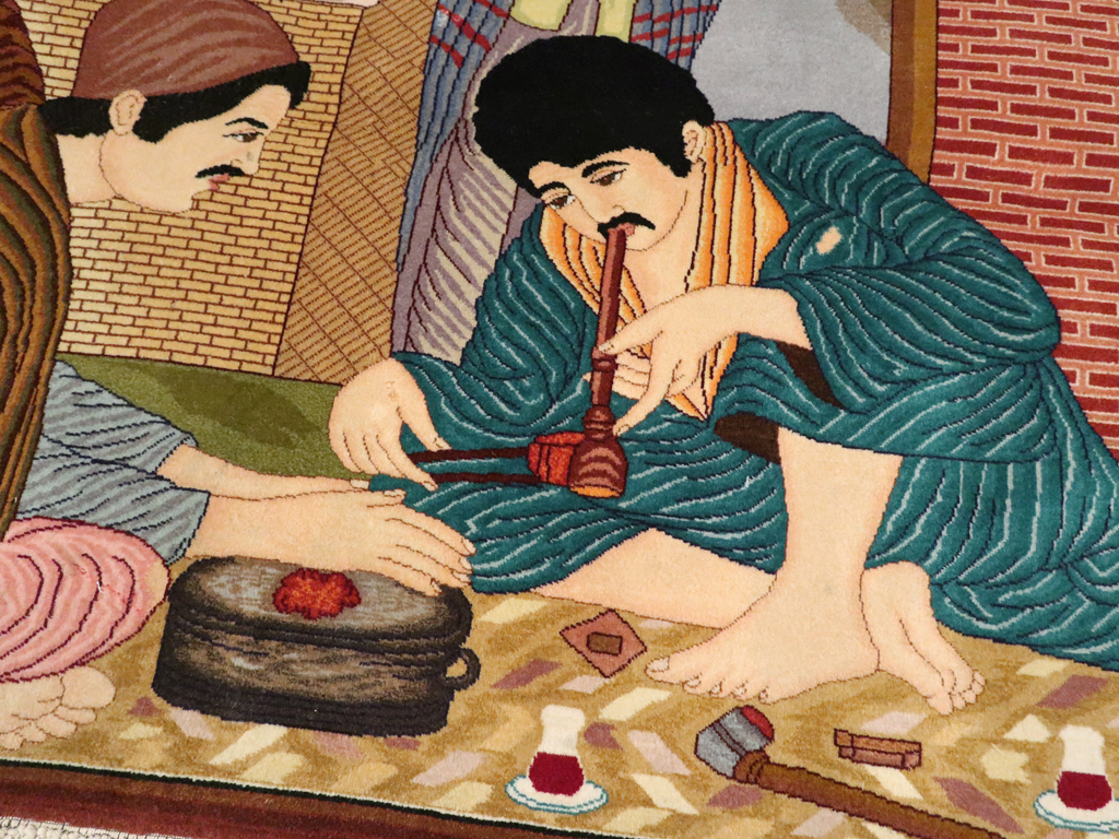 Vintage Persian Tabriz Pictorial Rug, No.12199 - Staging