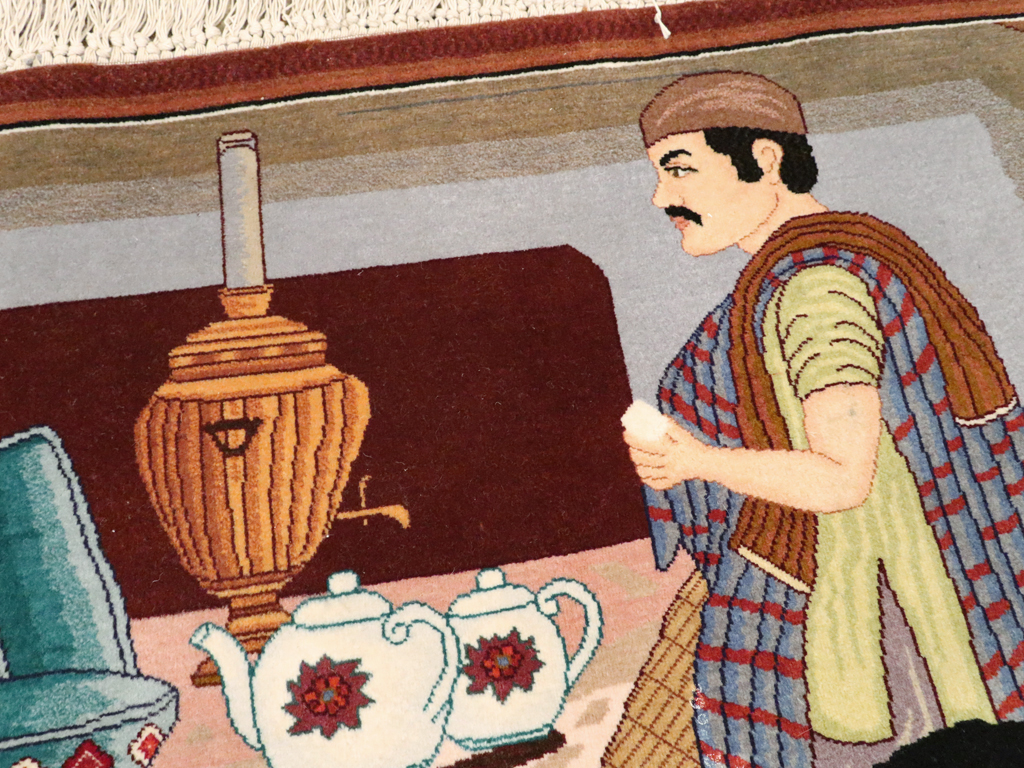 Vintage Persian Tabriz Pictorial Rug, No.12199 - Staging