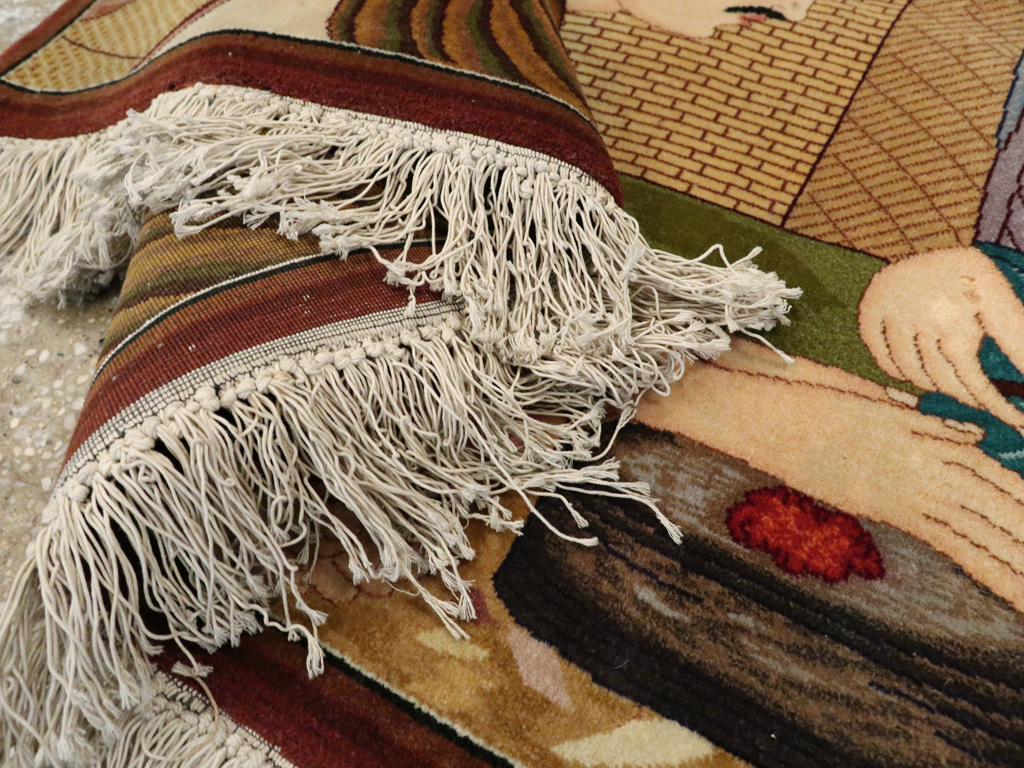 Vintage Persian Tabriz Pictorial Rug, No.12199 - Staging